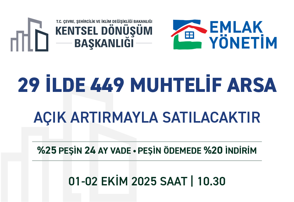 Kentsel Dönüşüm Başkanlığı’ndan 29 İlde 449 Arsa Satışa Sunuluyor